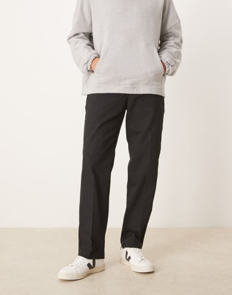 ASOS DESIGN smart 100% cotton straight leg trousers with elasticated waist in black - view 1