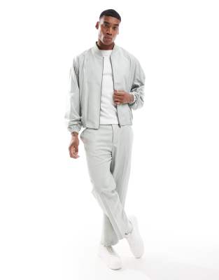 Asos Design Smart 80s Bomber Jacket In Linen Stripe - Part Of A Set-neutral