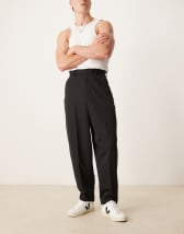 ASOS DESIGN smart wide leg trousers in stone