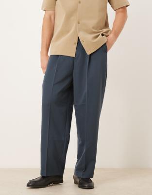asos ASOS DESIGN smart balloon fit trousers with front pleat in dark blue