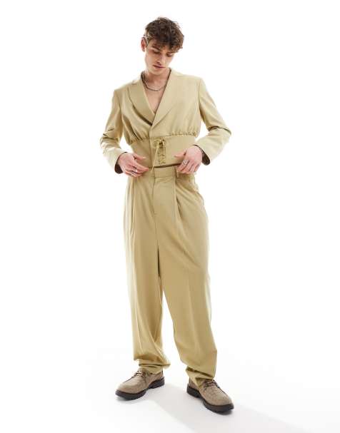 ASOS DESIGN smart balloon lace up pants in stone (part of a set) - view 1