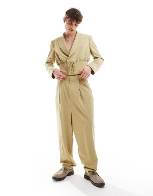 ASOS DESIGN smart balloon lace up pants in stone - part of a set
