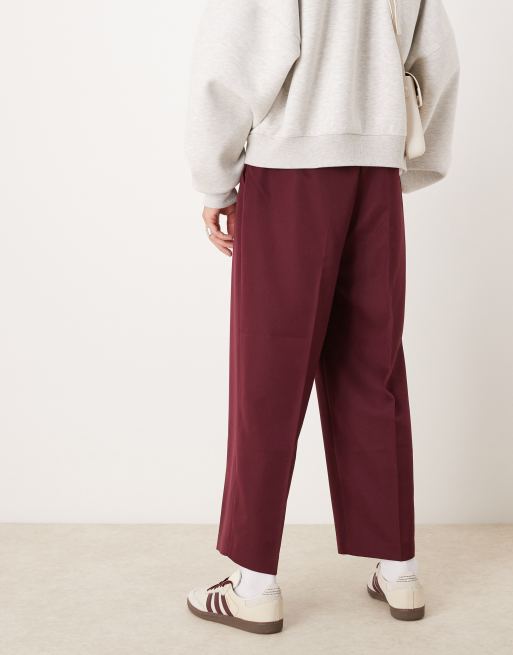 ASOS DESIGN smart balloon pants with front pleat in burgundy