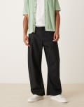 [ASOS DESIGN] ASOS DESIGN smart barrel leg fit pants in black linen W32 L30 BLACK