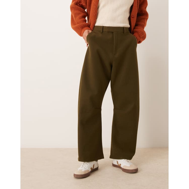 ASOS DESIGN smart barrel leg fit pants in khaki | ASOS