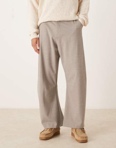 ASOS DESIGN smart barrel leg fit pants in neutral flannel - view 1