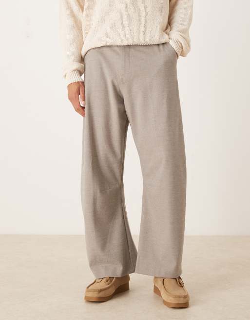 ASOS DESIGN smart barrel leg fit trouser in neutral flannel - STONE