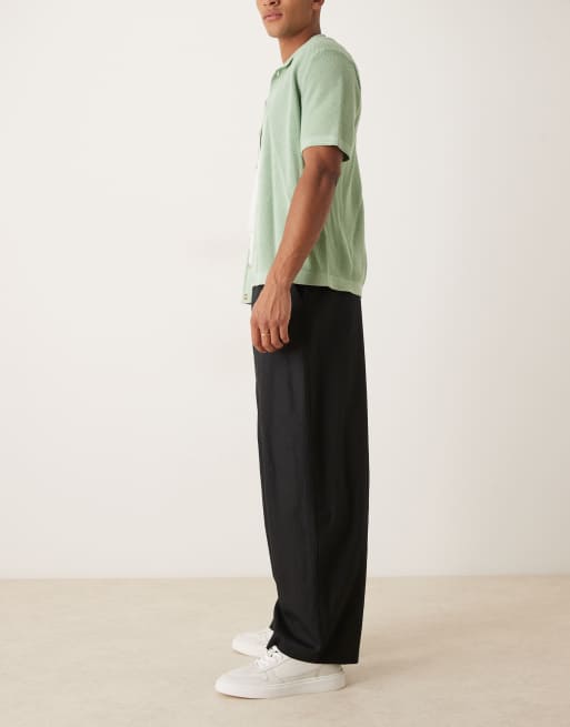 ASOS DESIGN smart barrel leg fit trousers in black linen, 3 of 5