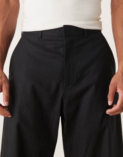 ASOS DESIGN smart barrel leg fit trousers in black linen, 4 of 5