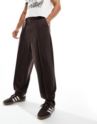 Asos Design Smart Barrel Leg Pants In Brown