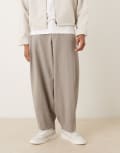[ASOS DESIGN] ASOS DESIGN smart barrel leg pants in stone flannel-Neutral W30 L30 STONE