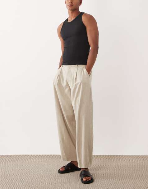 ASOS DESIGN smart barrel leg pants in stone linen look texture - view 1
