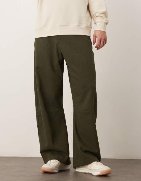 ASOS DESIGN smart barrel leg pants with wool in dark green twill - view 1
