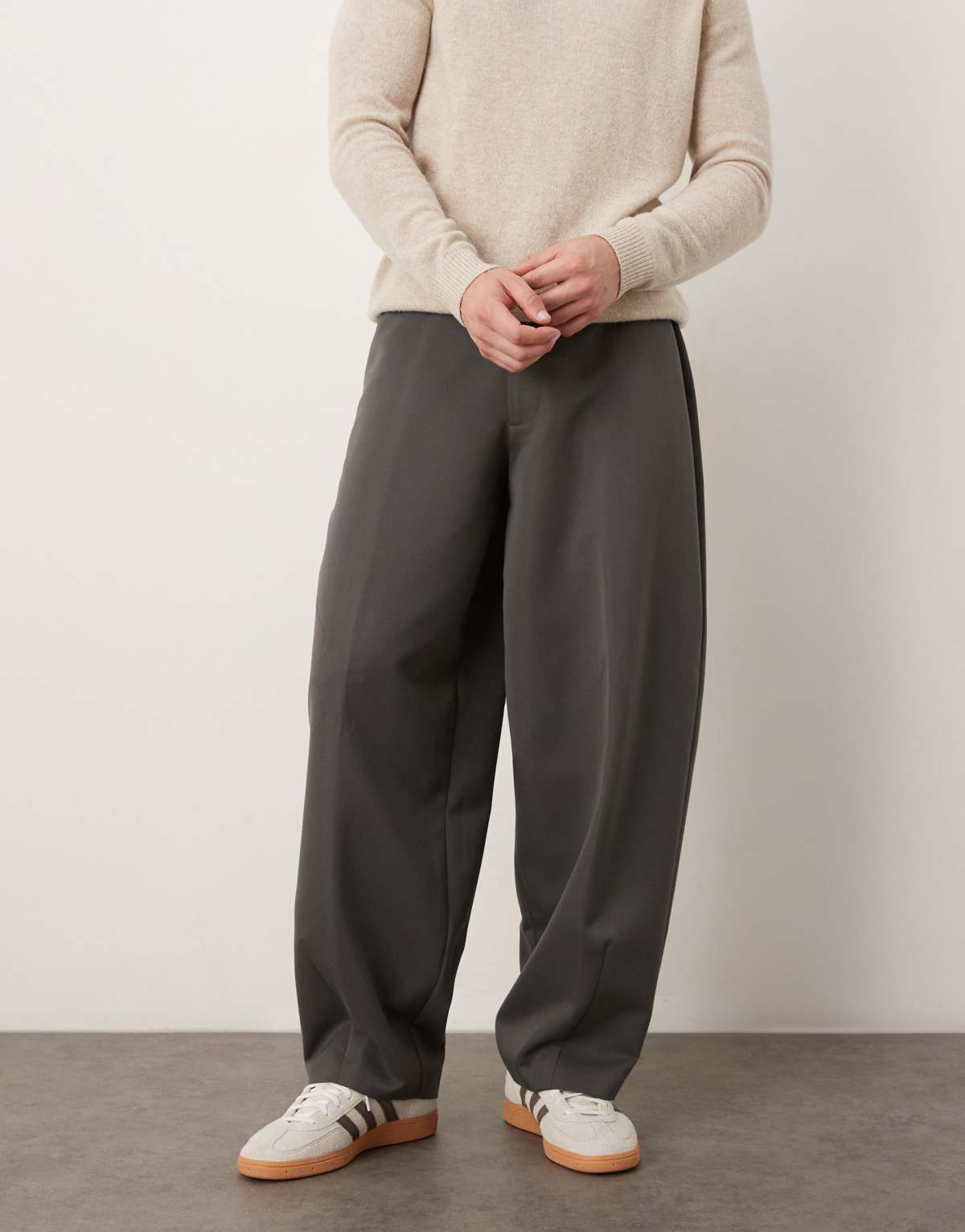 ASOS DESIGN smart barrel leg trousers in charcoal
