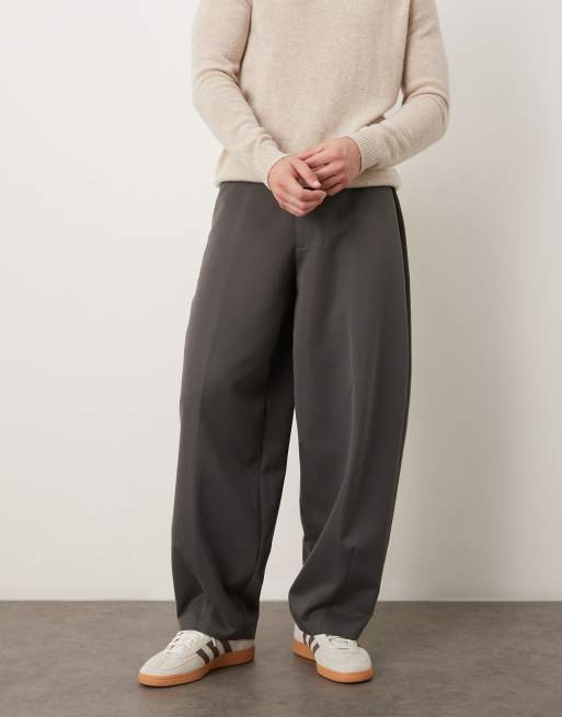 ASOS DESIGN smart barrel leg trousers in charcoal