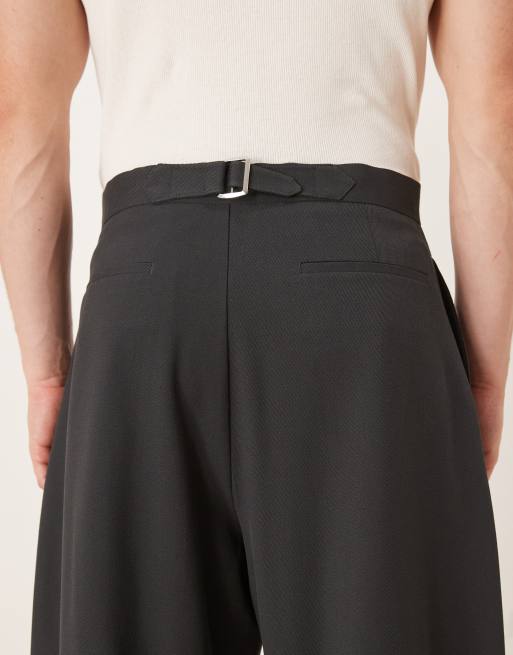 ASOS DESIGN smart barrel leg trousers with side adjusters and seam details in charcoal - BLACK