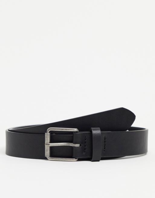 ASOS DESIGN Smart belt in black faux leather with roller buckle in ...