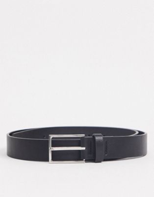 ASOS DESIGN Smart belt in black faux leather with silver buckle