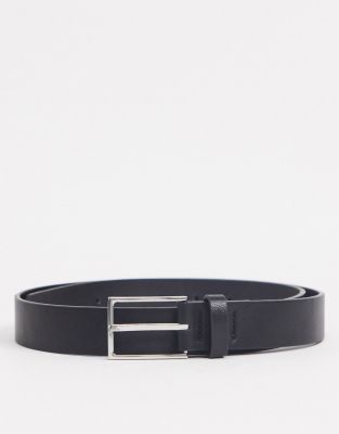 ASOS DESIGN Smart belt in black faux leather with silver buckle - ASOS Price Checker