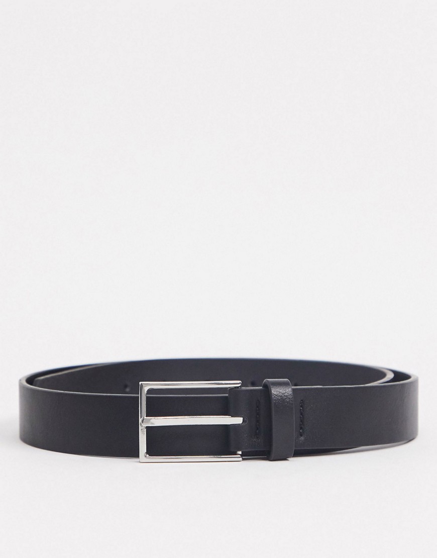 ASOS DESIGN Smart belt in black faux leather with silver buckle-Multi