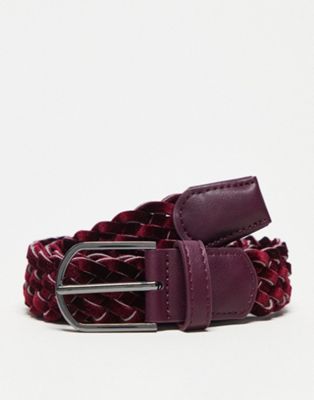 ASOS DESIGN Smart belt in woven velvet in burgundy