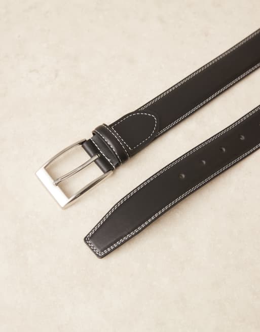 ASOS DESIGN smart belt with contrast stitch in black faux leather, 2 of 3