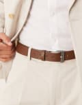 [ASOS DESIGN] ASOS DESIGN smart belt with embossed weave in brown faux leather 4XL-5XL BROWN