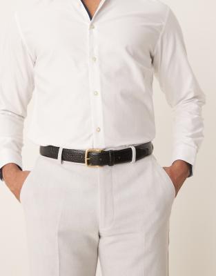 asos ASOS DESIGN smart belt with mock alligator in black faux leather