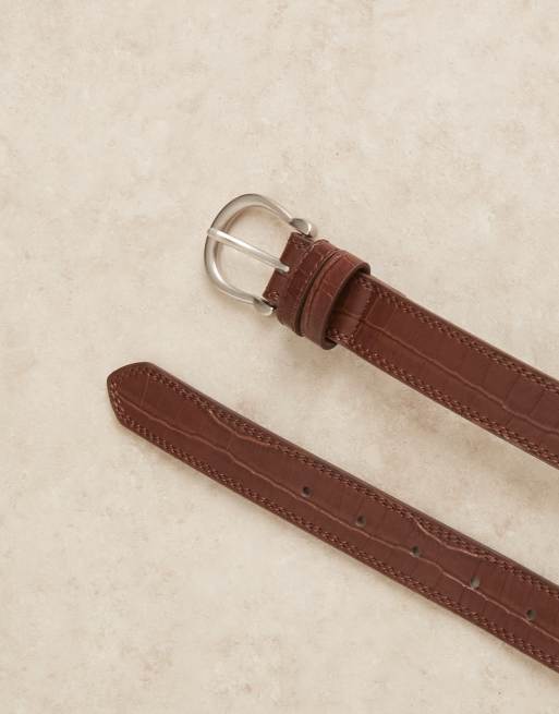 ASOS DESIGN smart belt with mock croc in brown faux leather, 2 of 3