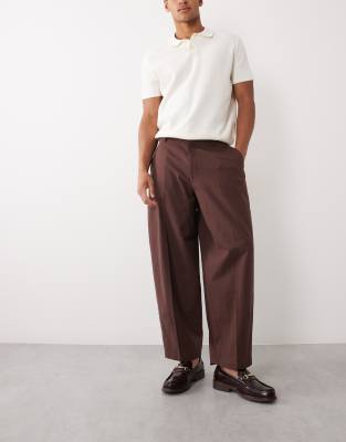 Мужские брюки ASOS Design с поясом, под лен, коричневые