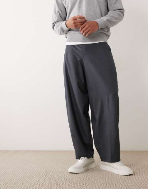 ASOS DESIGN smart belted denim look wide barrel trousers in dark blue - view 1