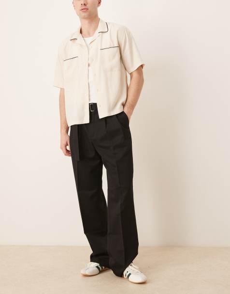 ASOS DESIGN smart belted wide leg pants with double pleats in black - view 1