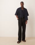 [ASOS DESIGN] ASOS DESIGN smart belted wide leg pants with double pleats in black W36 L32 BLACK