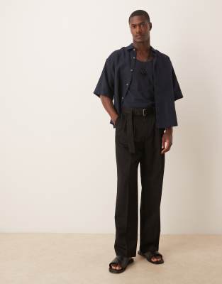 ASOS DESIGN crew neck linen look T-shirt in black