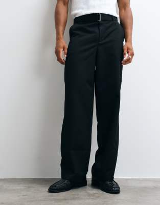 Asos Design Smart Belted Wide Leg Trousers In Black