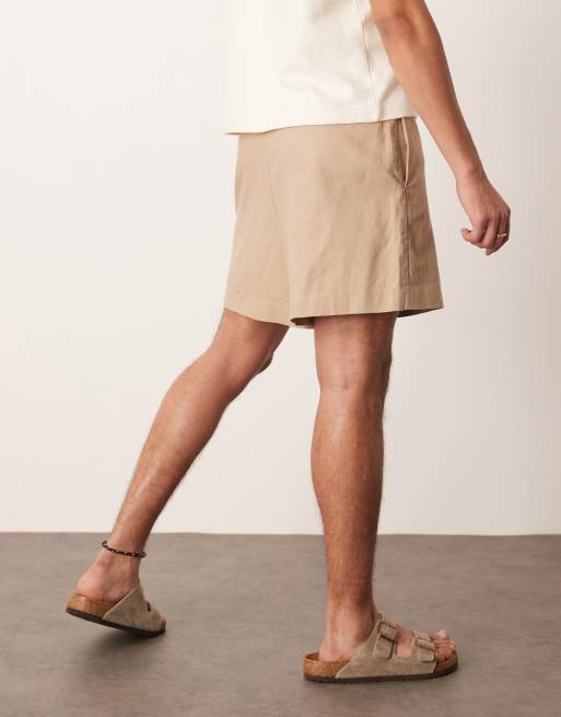ASOS DESIGN smart bermuda crop linen blend shorts in dark stone