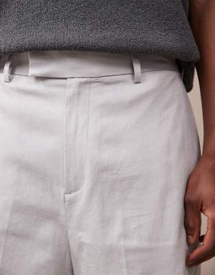 ASOS DESIGN smart Bermuda cropped linen blend shorts in dark light gray