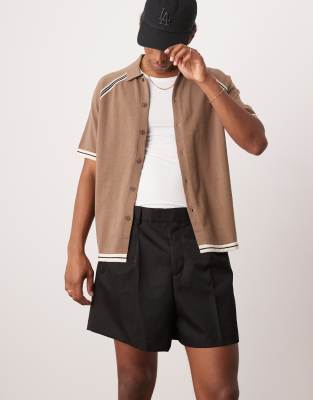 Asos Design Smart Bermuda Cropped Shorts With Front Pleat In Brown