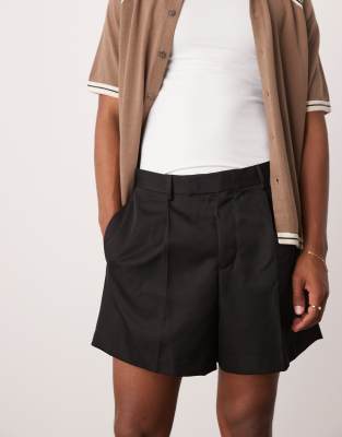 Asos Design Smart Bermuda Cropped Shorts With Front Pleat In Brown