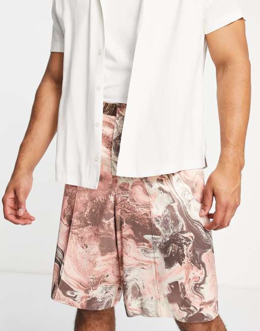 ASOS DESIGN smart bermuda satin shorts with marble in red