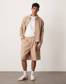 ASOS DESIGN boxy oversized shirt with draper crossover in stone