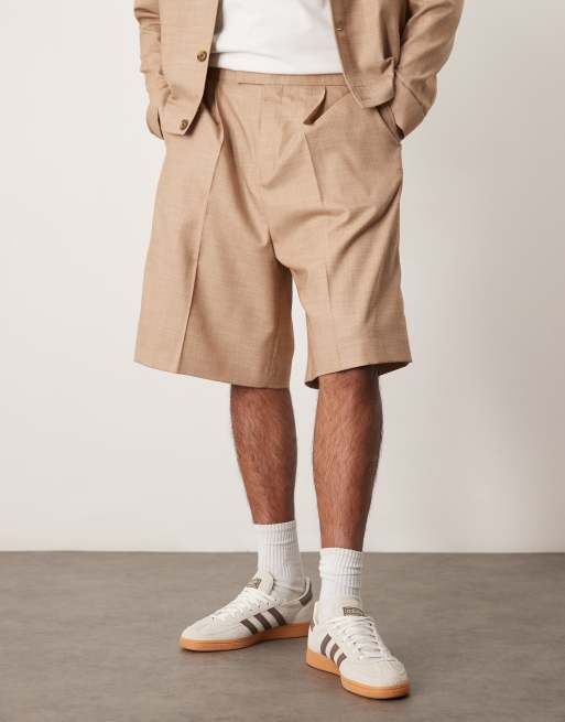 ASOS DESIGN smart Bermuda shorts in camel texture with elasticized waist - part of a set
