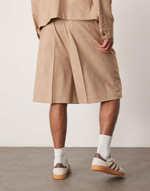 ASOS DESIGN smart Bermuda shorts in camel texture with elasticized waist - part of a set