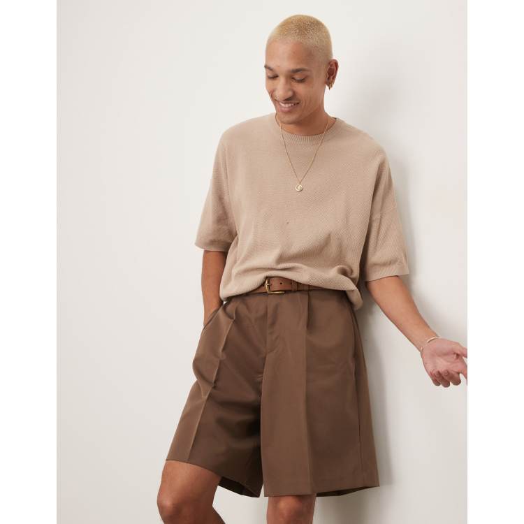 ショートパンツ ASPESI Women Shorts  Burmudas 115789 0180 M077 BROWN Women's Shorts Fold Pleated Belted Wide Leg Shorts Shorts