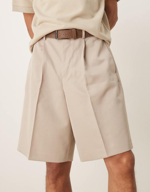 ASOS DESIGN smart bermuda shorts with front pleat in stone