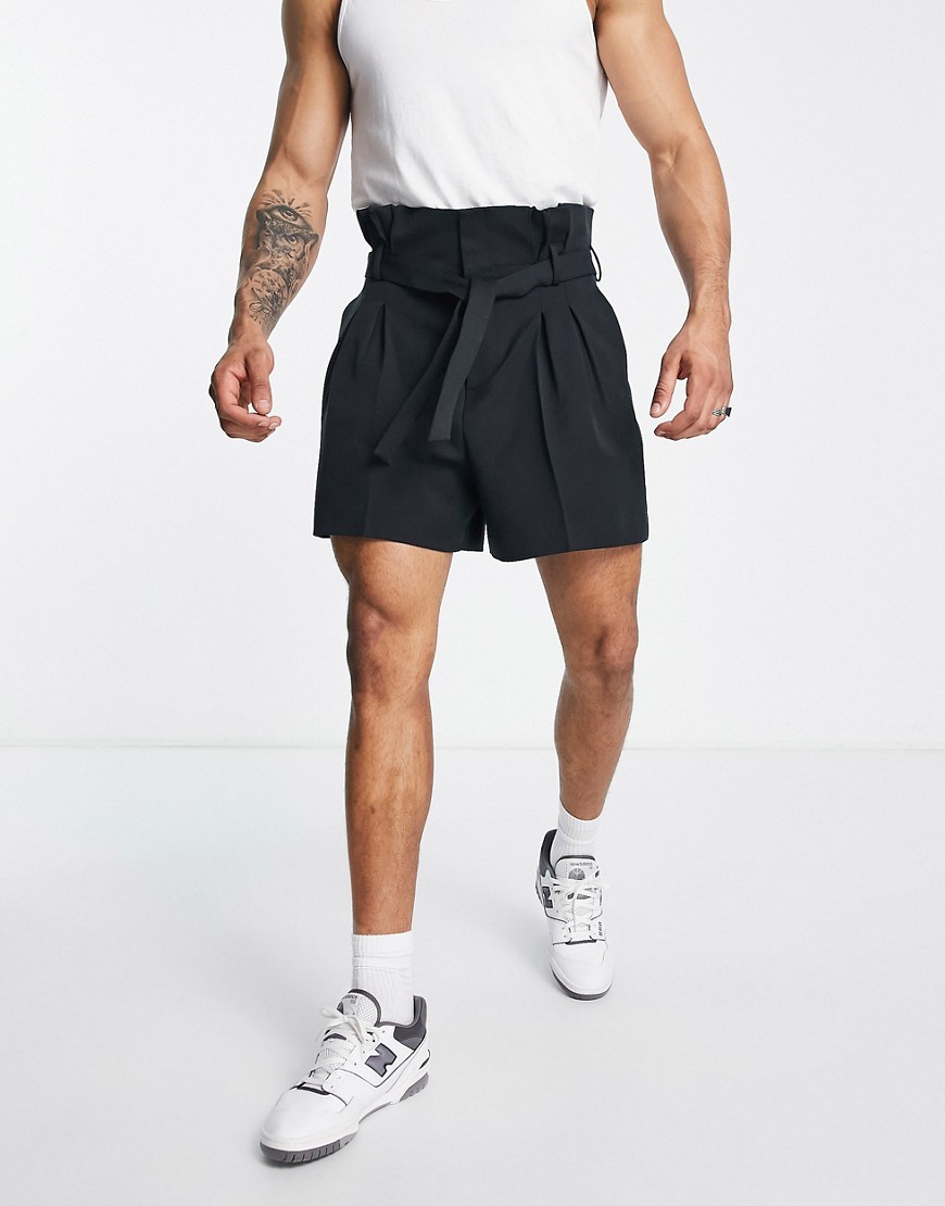 Asos Design Smart Bermuda Shorts With Paperbag Waist In Black