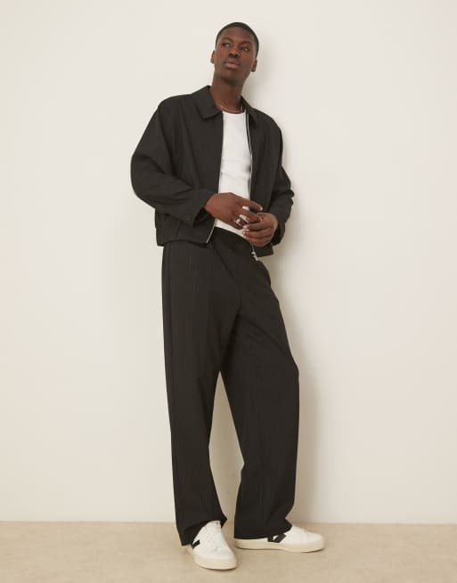 ASOS DESIGN smart blouson jacket in black pinstripe - part of a set, 2 of 4