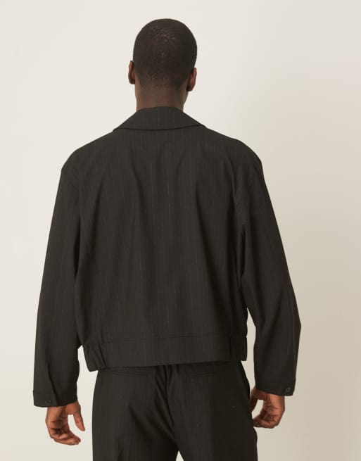 ASOS DESIGN smart blouson jacket in black pinstripe - part of a set, 3 of 4