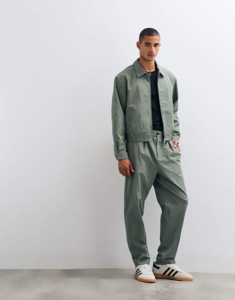 ASOS DESIGN smart blouson jacket in olive green seersucker (part of a set) - view 1