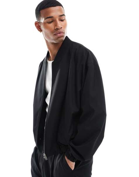 ASOS DESIGN smart bomber jacket in black (part of a set) - view 1